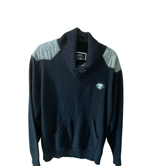 BornFly Born Fly Mens Size 2XL Black Gray Heavy Sweater Gray Shoulder Panel Elbo - Picture 1 of 6